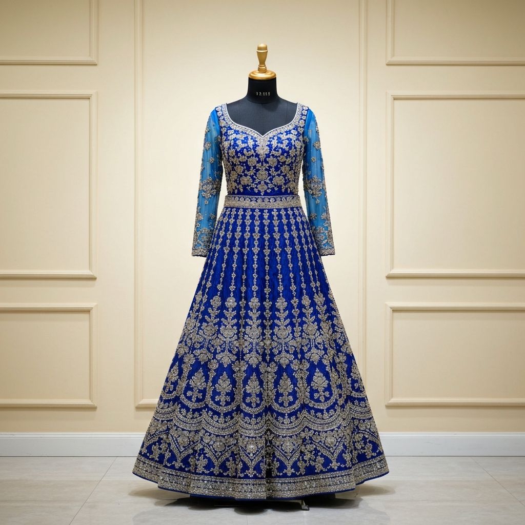 Designer reception gown in royal blue